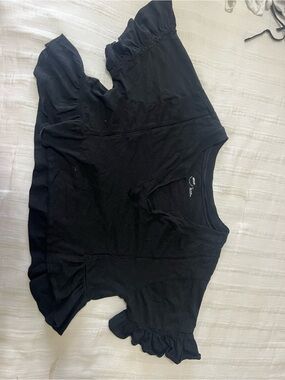 aerie Black Ruffle Sleeve Peplum Tee